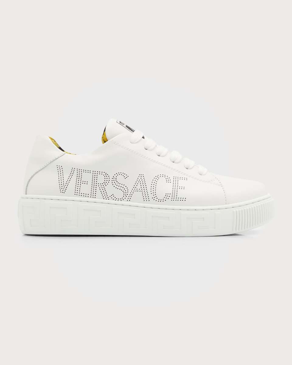 Kid's Lace Up Leather Sneaker W Perf Versace